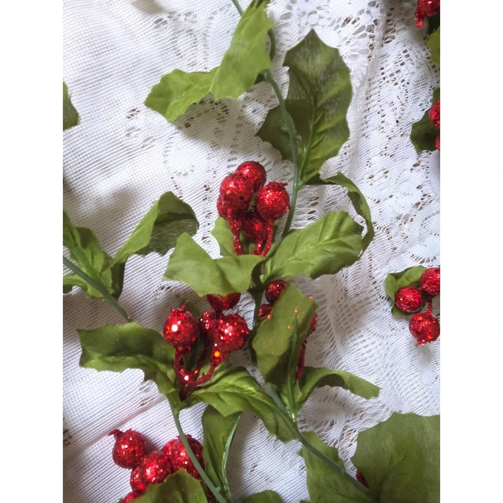 Holly Berry Garland‎ By Ashland Green/Red Glitter Berries Artificial 3 X 6ft New